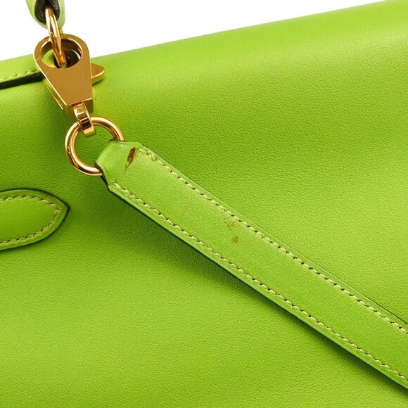 Hermes Kelly Handbag Green Gulliver With Gold Hardware Green Leather Handbag - Picture 6 of 10